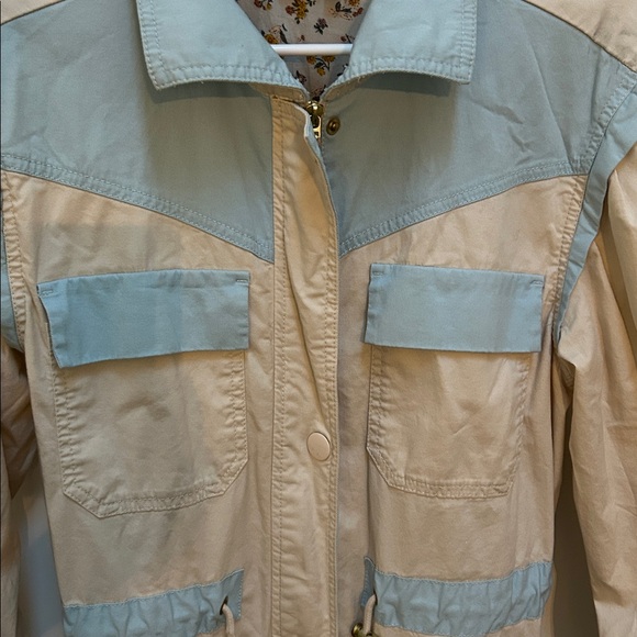 Anthropologie Retro Catelyn Colorblock Utility Anorak Jacket Cream and Blue| XXS - Picture 12 of 16